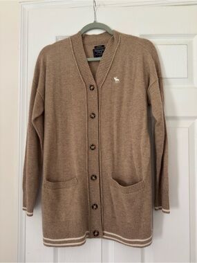 Abercrombie & Fitch Tan Button-Front Cashmere Blend Cardigan
